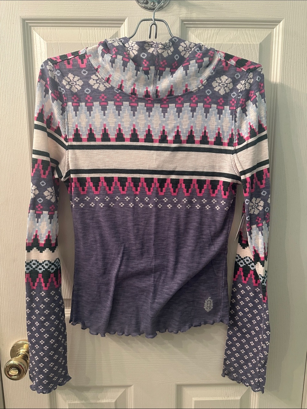 FP Movement by Free People Purple and Pink Fair Isle Mock Neck Top